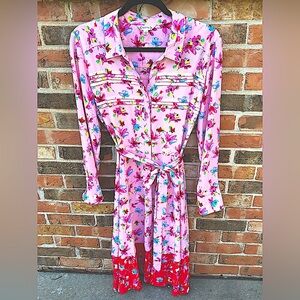 Nanette LePore Button Front, Pintuck Detail A Line Dress With Pink Slip.Size 12